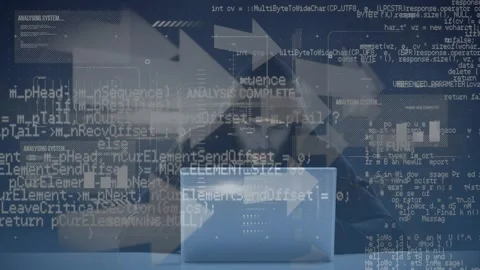 Animation of arrows, data processing over caucasian male computer hacker in Stock Footage 328821294