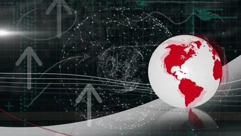 Animation of arrows, globe with networks of connections and data processing Stock Footage 330732416