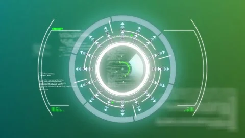Animation of arrows in loading circles and computer language over green Stock Footage 248206909