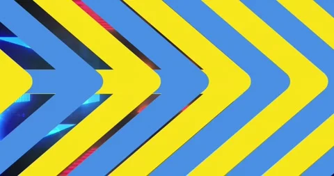 Animation of arrows making blue and yellow chevron pattern Stock Footage 329780926