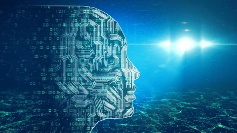 Animation of artificial intelligence in abstract data code server background Stock Footage 84109679