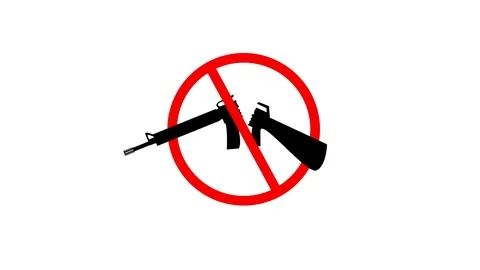 Animation of assault rifle breaking, getting surrounded by red - "ban" sign Stock Footage 88982306