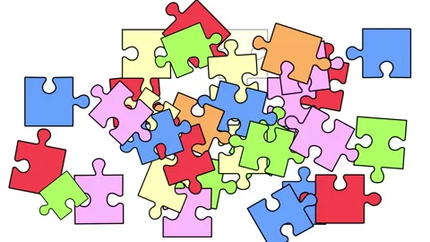 Animation of assembling a jigsaw puzzle. Problem solving concept. Copy space Stock Footage 141704274