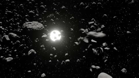 Animation of an asteroid colliding with another, 4K Stock Footage 169667500