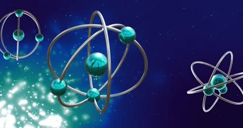 Animation of atom models spinning on blu... | Stock Video | Pond5