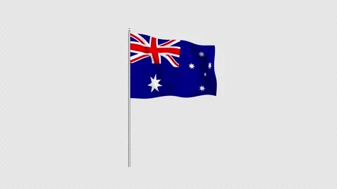 Animation of the Australia flag fluttering on a flagpole against a transpar.. Stock Footage 345390548