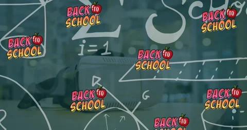 Animation of back to school and math formulas over vr headset Stock Footage 326302898