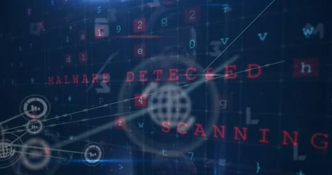 Animation of back to school, connections with icons and virus scanning on navy Stock Footage 325699605