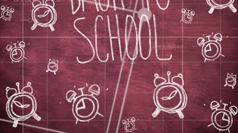 Animation of back to school text and falling alarm clocks over red background Stock Footage 168448609