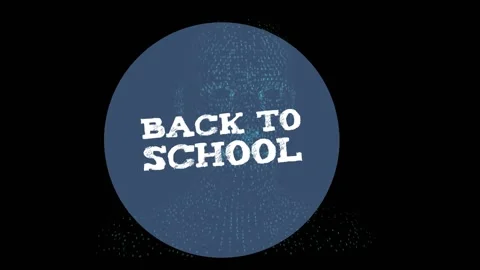 Animation of back to school text in blue circle over digital human against black Stock Footage 326889283