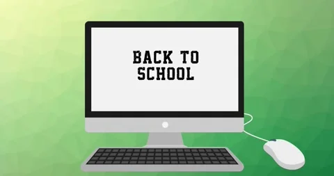 Animation of back to school text on computer on green background Stock Footage 329163959