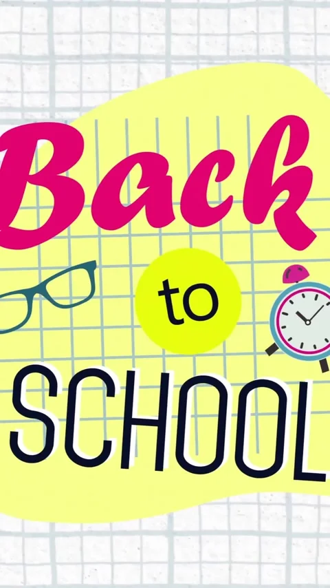 Animation of back to school text over school item icons Stock Footage 341927554
