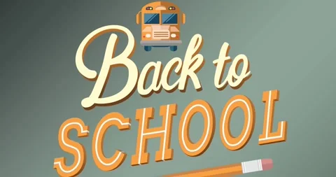 Animation of back to school text with school bus and pencil logo scrolling on Stock Footage 328452812
