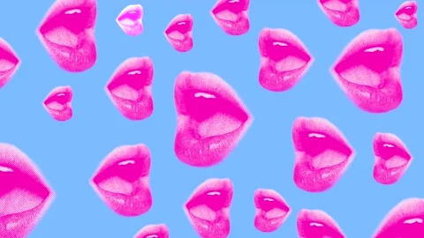 Animation background with female pink lips or open mouth on a blue background in Stock Footage 239061048