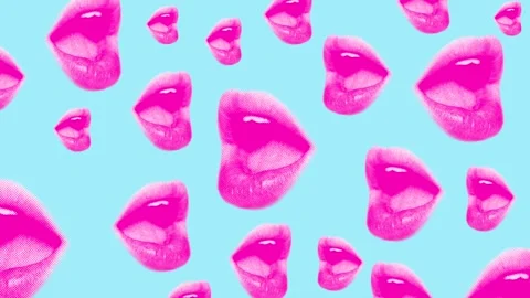 Animation background with female pink lips or open mouth on a blue background in Stock Footage 245168400