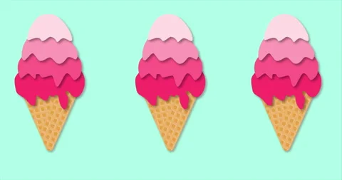 Animation of background with ice cream. Strawberry ice cream cones on a blue Stock Footage 240145840