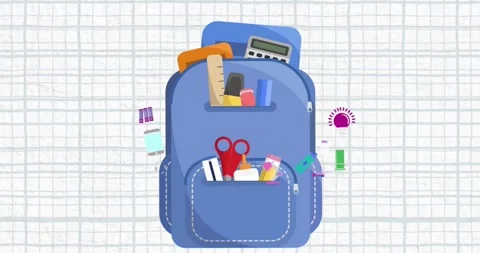 Animation of backpack and school icons over white squared paper background Stock Footage 330584145