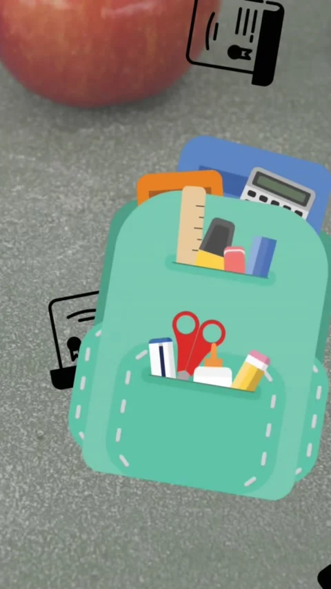 Animation of backpack and school icons falling over grey background Stock Footage 343996411