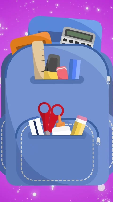 Animation of backpack icon over balloons on purple background Stock Footage 344693629