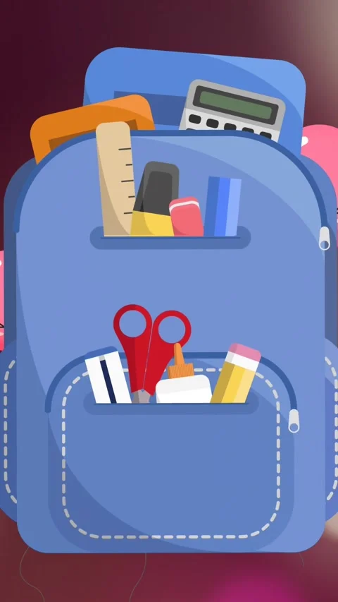 Animation of backpack icon over balloons on orange background Stock Footage 344783660