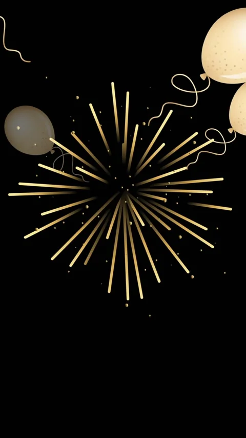 Animation of balloons and fireworks display against black background Stock Footage 343718871