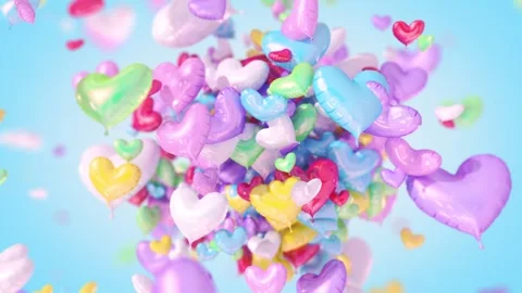 Animation of balloons bursting from hearts Video stock 263114795