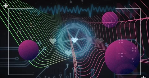 Animation of balls, computer data processing over circuit board Vídeos de archivo 329498551