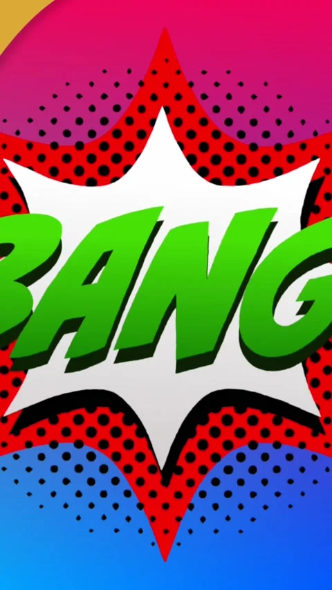 Animation of bang text on retro speech bubble and patterned background Stock Footage 343996926