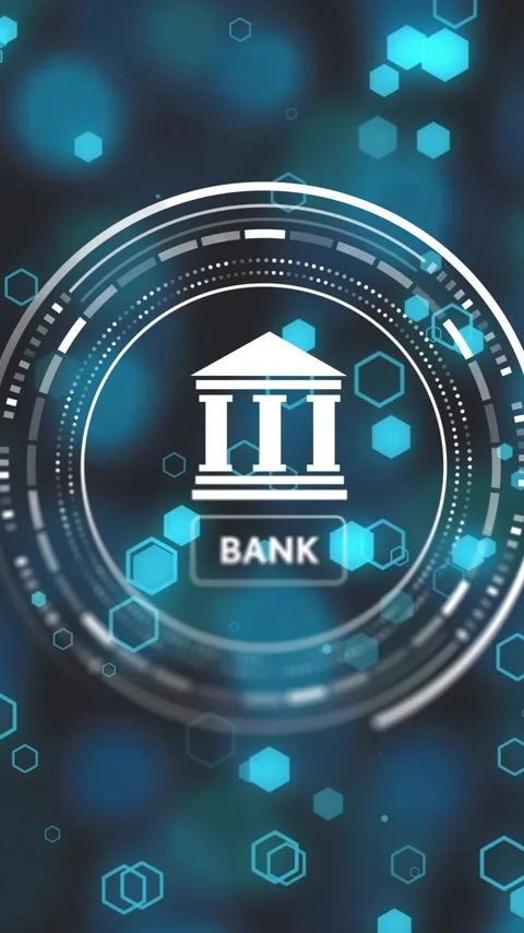 Animation of bank icon with scope scanning over glowing spots of light on black Stock Footage 342802499