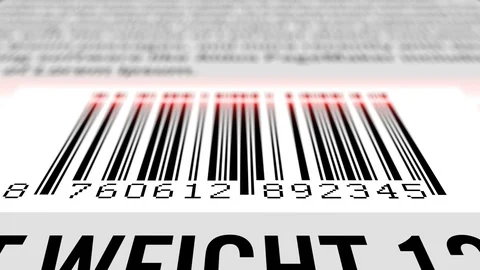Animation of Bar-code with Laser Line Bar code Scanners on Product Label. Stock Footage 117191987
