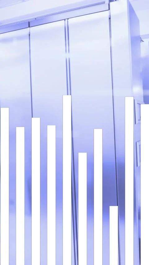 Animation of bar graph and lens flares over data server room 스톡 동영상 320984111