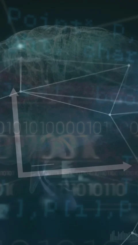 Animation of bar graph, connected dots, programming language and binary codes Stock Footage 319822148