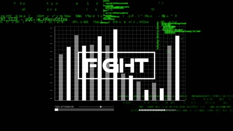Animation of bar graph with FIGHT text over green digital code background Stock Footage 303430174
