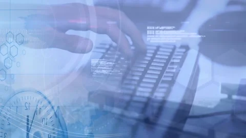 Animation of bar graph icon over data processing against mid section of person Stock Footage 327529224
