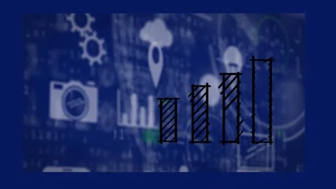 Animation of bar graph over multiple digital icons and data processing against Stock Footage 327900641
