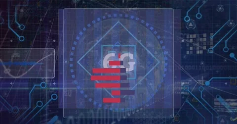 Animation of bar graphs over 6g text over microprocessor connections with data Vídeo Stock 221875260