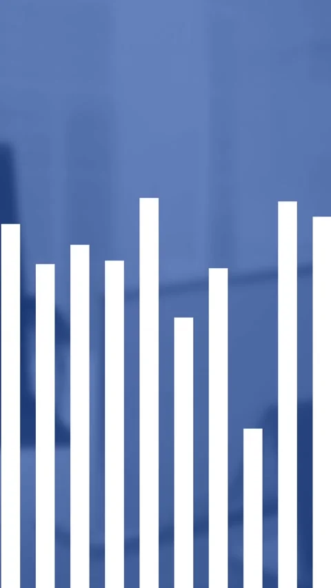 Animation of bar graphs over unoccupied chair and computer on desk in office Stock Footage 344614421