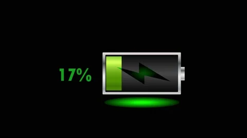 Animation of Battery icon charging from 0 to 100 percent. Battery charging Stock Footage 180110395