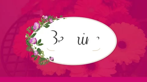 Animation of be mine text on white banner with flowers on floral patterned pink Video stock 329862917