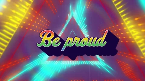 Animation of be proud text moving amidst illuminated triangular shapes Stock Footage 330731934