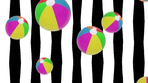 Animation of beach balls over black and white stripes Stock Footage 208152452