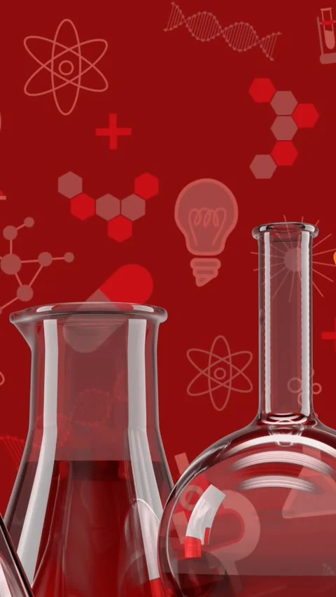 Animation of beakers, flasks, test tubes and book icons against science concept Stock Footage 344803203