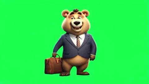 Animation bear wear office work clothes isolate on green background. Stock Footage 283421445