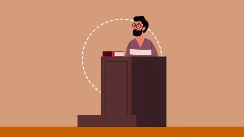 Animation of bearded man wearing glasses standing in witness box testifying.. Stock Footage 334090951