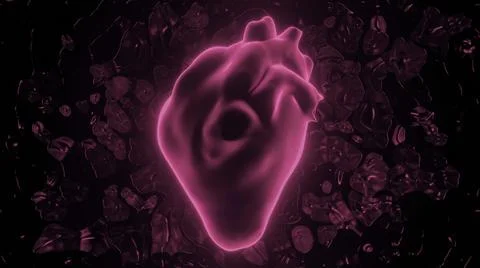 Animation with beating 3d heart. Design. Beautiful 3d animation with glowing Stock Illustration