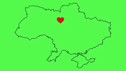 Animation of a beating red heart in the middle of Ukraine. Outline map of Ukrain Stock Footage 175439705