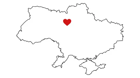 Animation of a beating red heart in the middle of Ukraine. Outline map of Ukrain Stock Footage 175441018