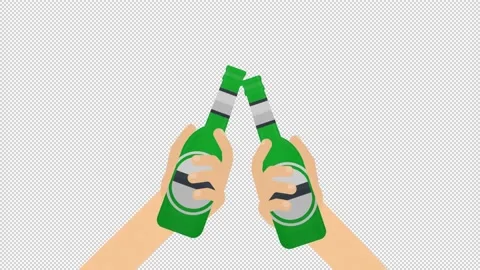 Animation of a beer bottle in your hand. Toasting beer. Cartoon Stock Footage 138302143