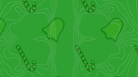 Animation of bell and candy cane icon in seamless pattern against topography on Stock Footage 312583044