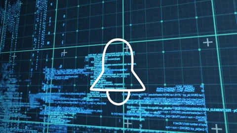 Animation of bell icon over digital code and grid background for notifications Stock Footage 303556132
